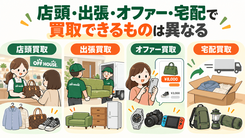 店頭・出張・オファー・宅配で買取できるものは異なる
